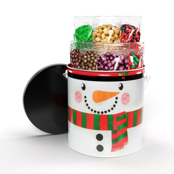 Chocolate Galore Inside snowman Tin White