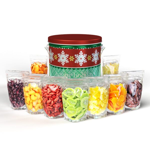 Holiday Dried Fruit Front Holiday Tin White
