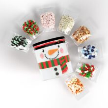 Santas stocking stuffers top snowman white