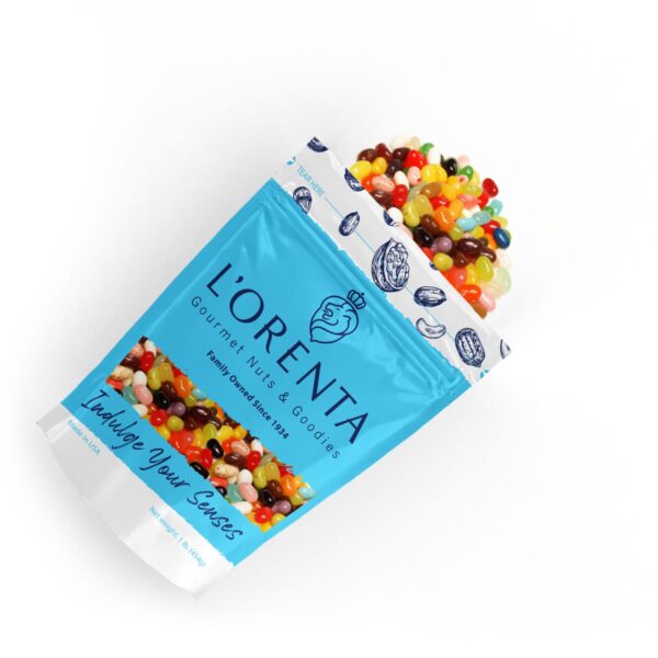 49 Flavor Assorted Jelly Belly 1 Blue Bags Above View www.LorentaNuts.com