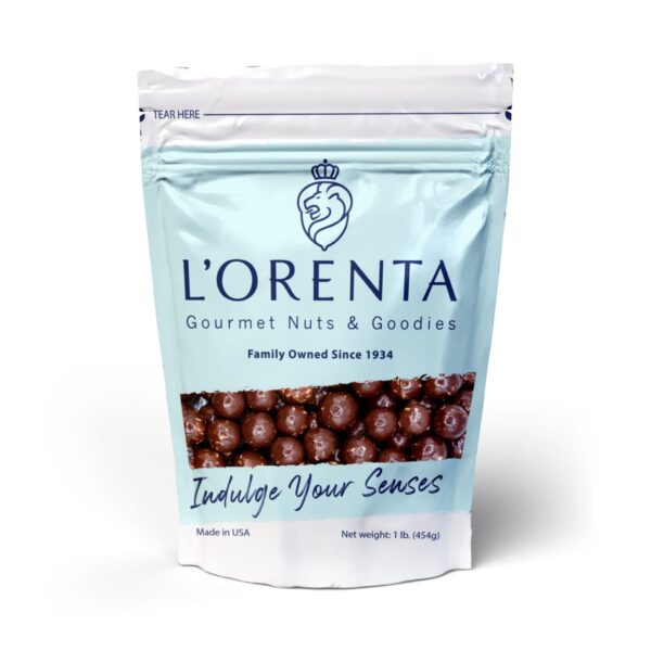 Chocolate Coconut Sea Salt Caramels 1 pound Front www.lorentanuts.com