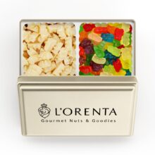 White chocolate gummy bears 12 flavor tin