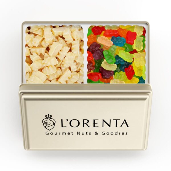 White chocolate gummy bears 12 flavor tin