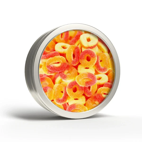 Gummy Peach Rings Tin Lorentanuts.com