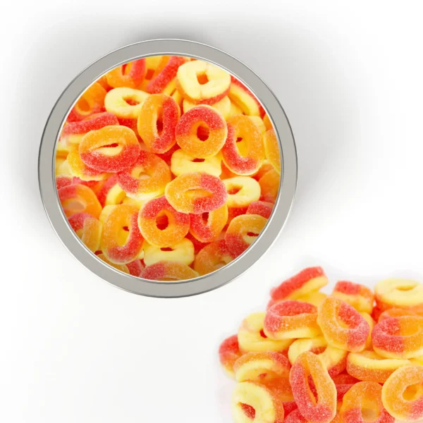 Peach Rings Product Tin Lorentanuts.com