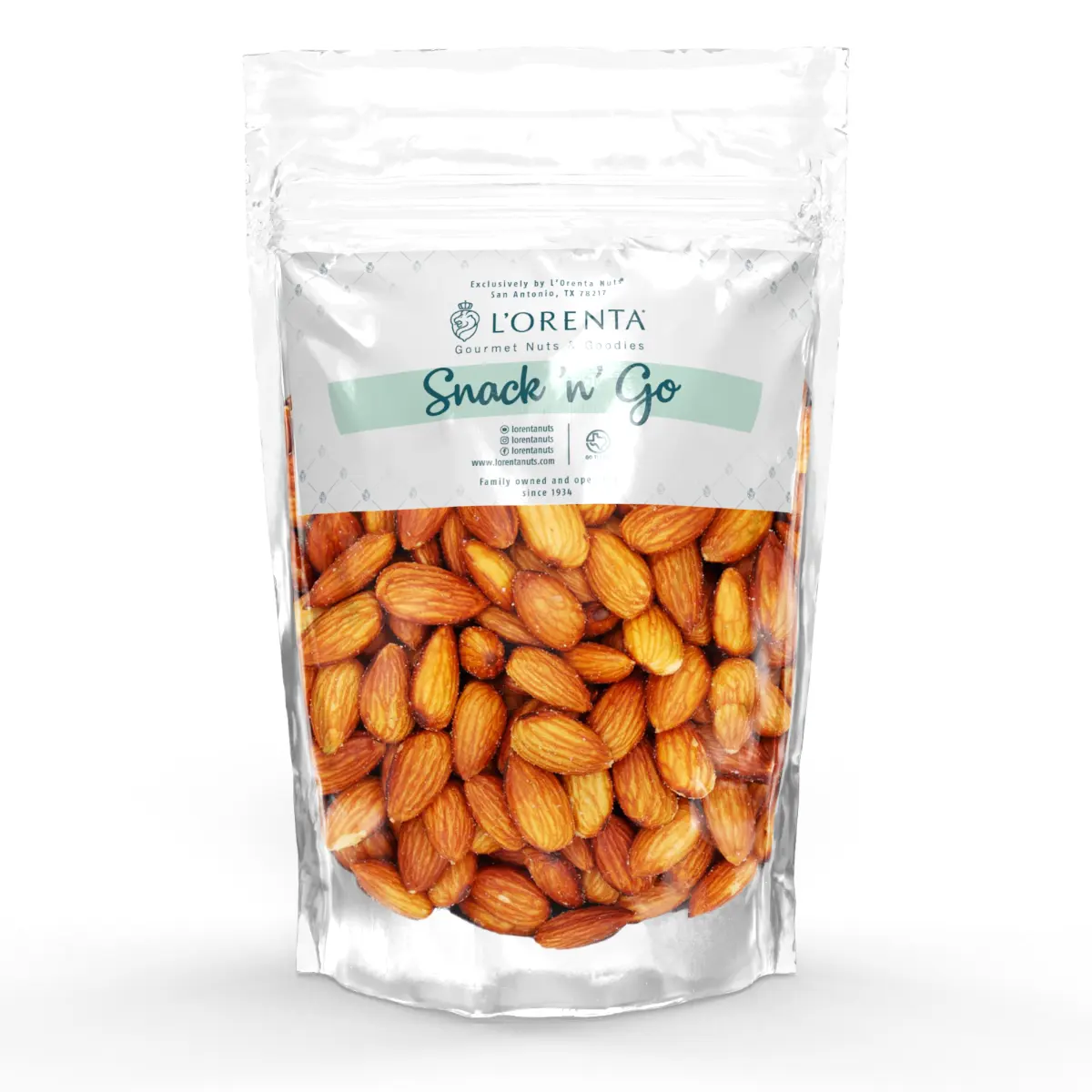 Roasted salted almonds Single Serve www.lorentanuts.com