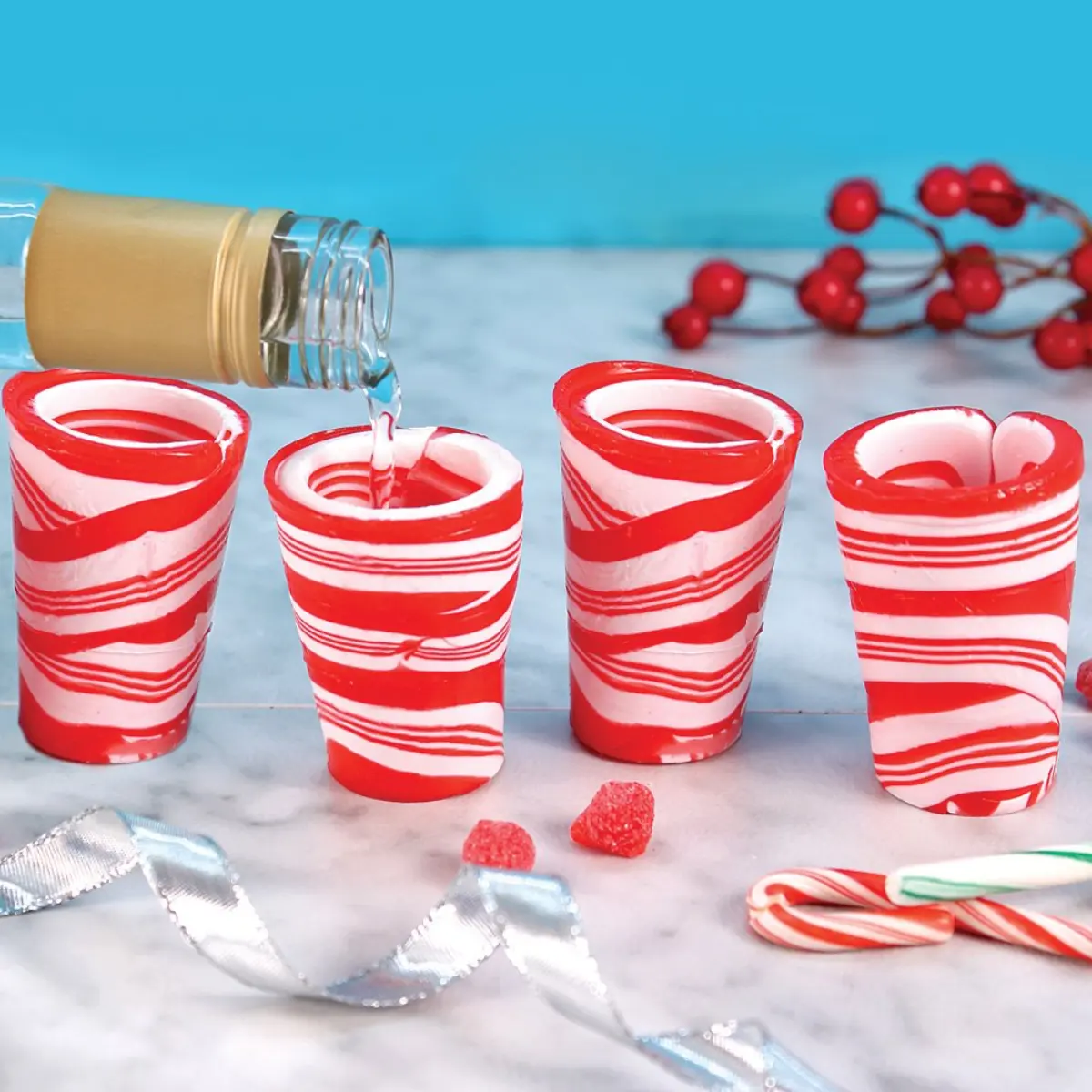 Peppermint Flavored Candy Cane Edible Shot Glass 1.76oz x 12 glasses (a 12  pack)